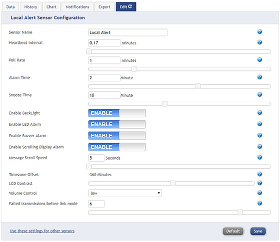 Local Alert settings and configuration